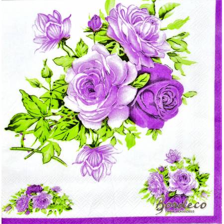 Serwetka do decoupage róże fioletowe 33x33cm